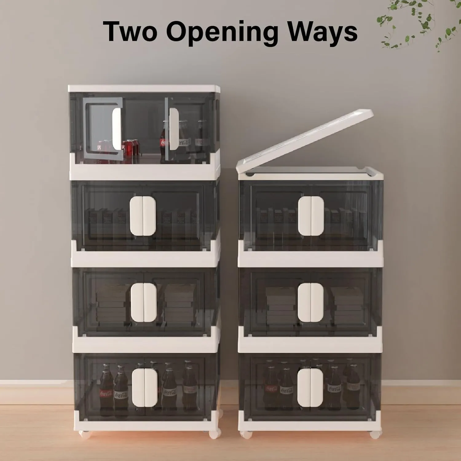 Stackable Storage Bins with Lids, 4-Pack(XL) Collapsible Plastic Storage Containers with Wheels - Foldable Closet Organizers for Home Dorm Office, Space-Saving Storage Box