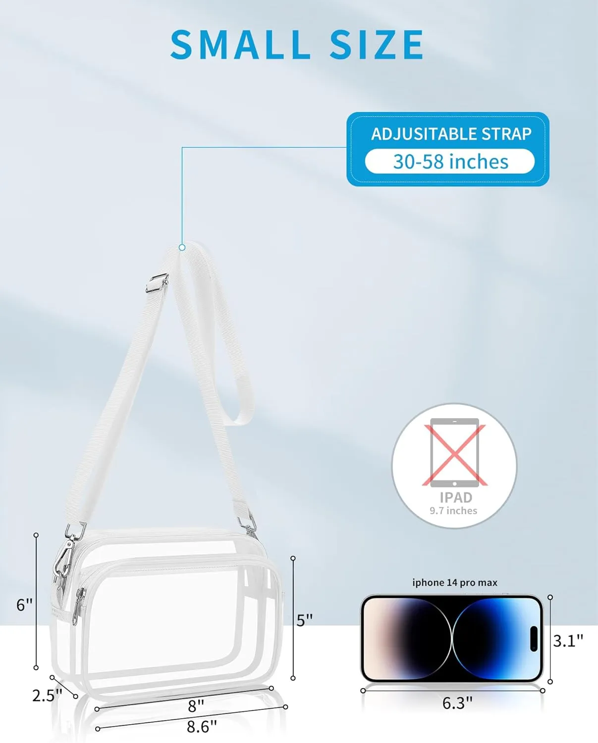 Stadium Approved Clear Bag with Front Pocket - Messenger Bag for Sports, Concerts