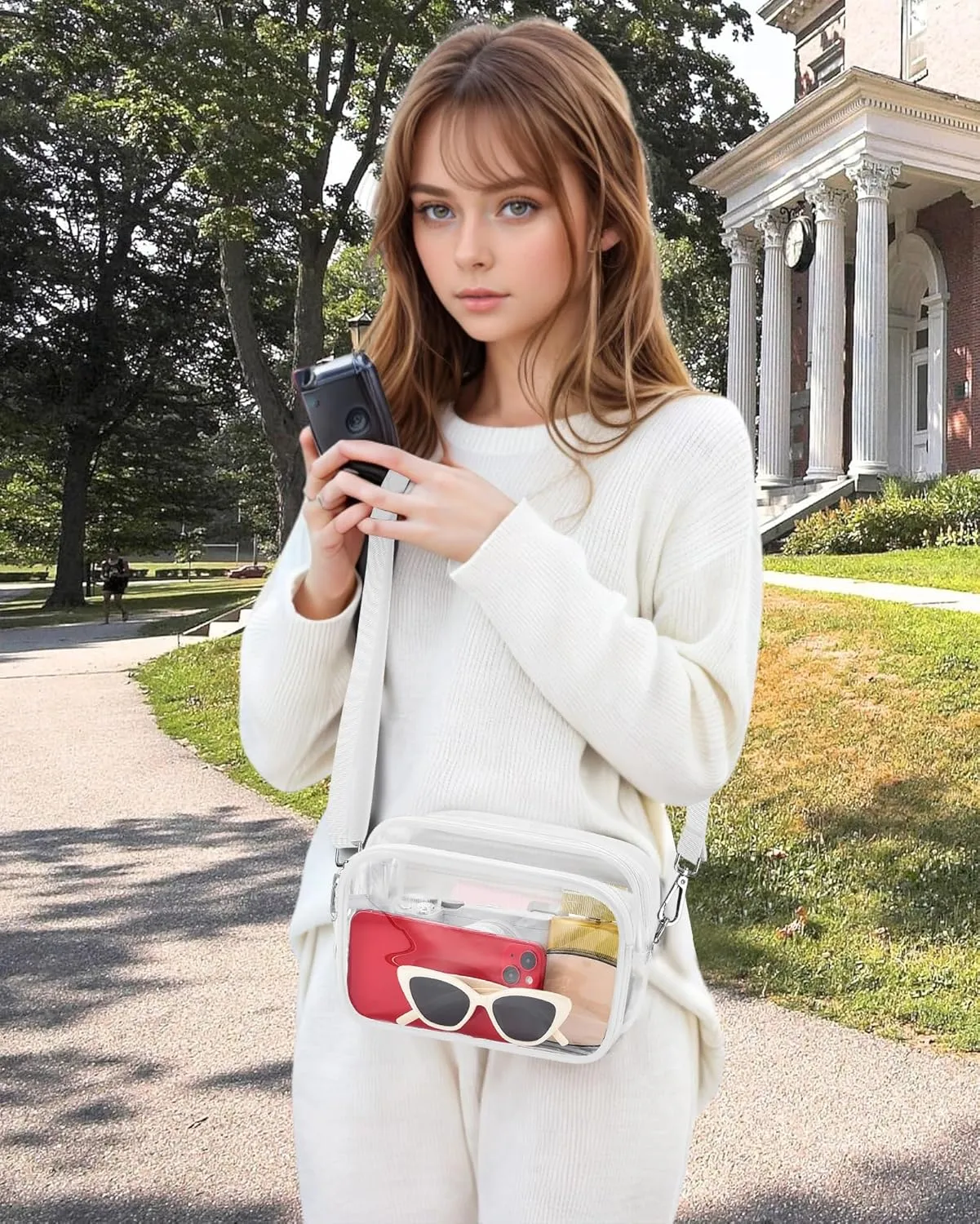 Stadium Approved Clear Bag with Front Pocket - Messenger Bag for Sports, Concerts