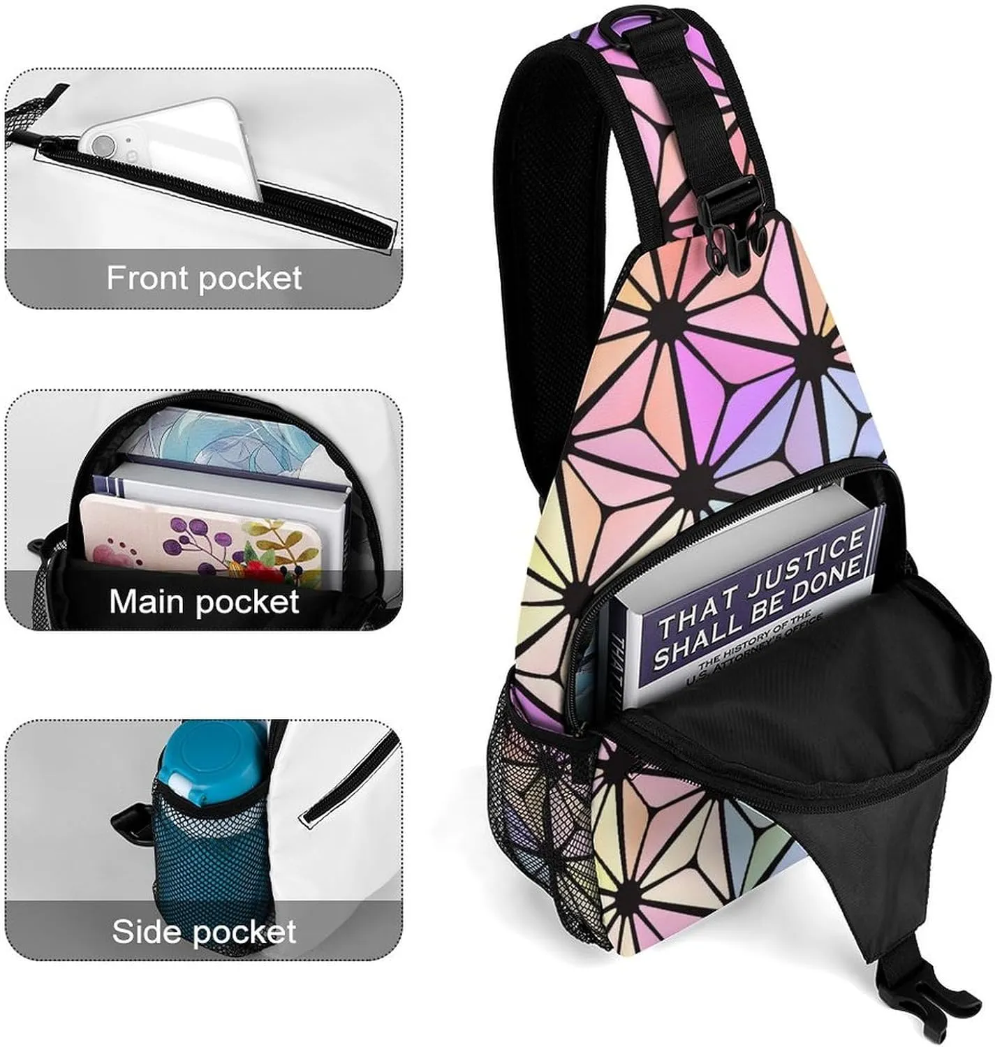 Stained-glass-texture Crossbody Sling Bag for Women Men Travel Chest Bag, Cycling Shoulder Backpack