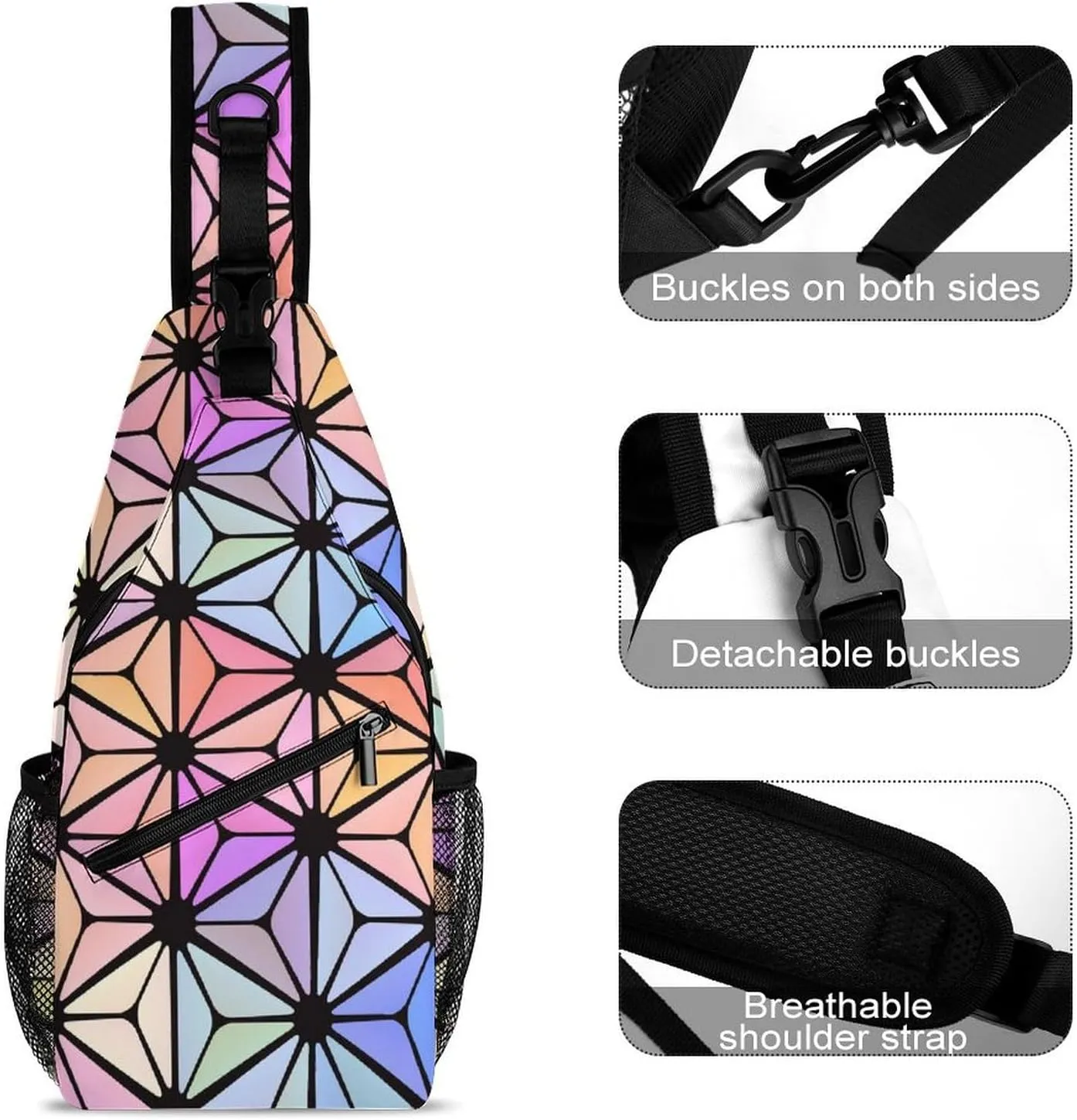 Stained-glass-texture Crossbody Sling Bag for Women Men Travel Chest Bag, Cycling Shoulder Backpack