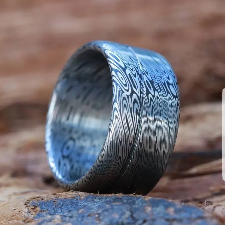 Stainless steel Damascus (deep etch) "dark coral" 10-12mm Customizable ring! Damascus steel ring, damascus ring, genuine damascus
