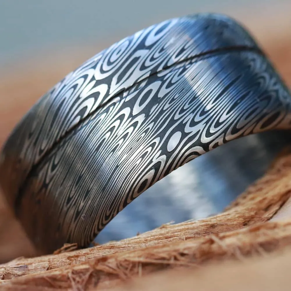 Stainless steel Damascus (deep etch) "dark coral" 10-12mm Customizable ring! Damascus steel ring, damascus ring, genuine damascus