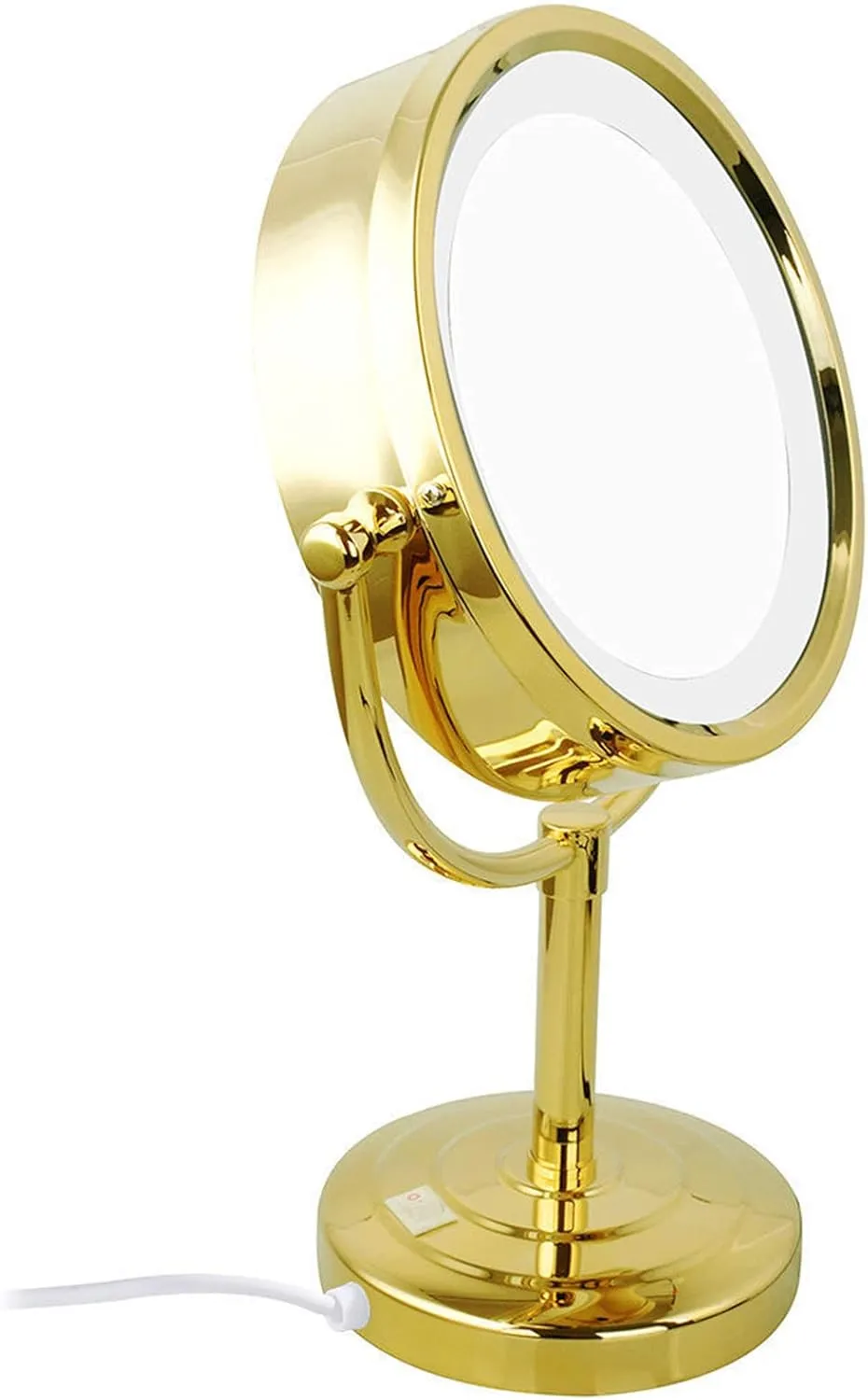 Standing LED Makeup Mirror, 8 Inch Double Sided 1X and 3X/5X/7X/10X Magnification, Brass Countertop Cosmetic Vanity Mirrors with Switch and Plug,Gold,5X