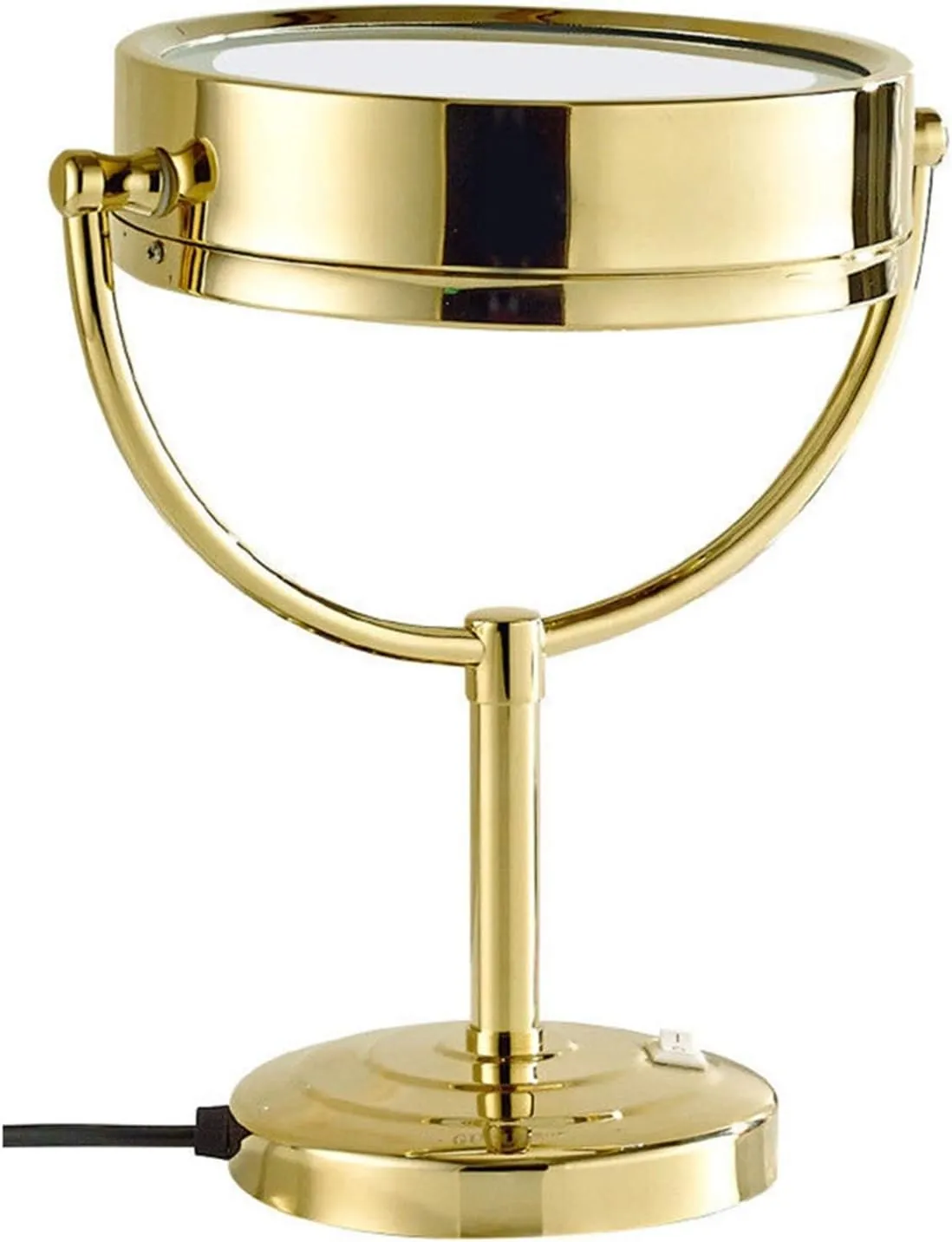 Standing LED Makeup Mirror, 8 Inch Double Sided 1X and 3X/5X/7X/10X Magnification, Brass Countertop Cosmetic Vanity Mirrors with Switch and Plug,Gold,5X