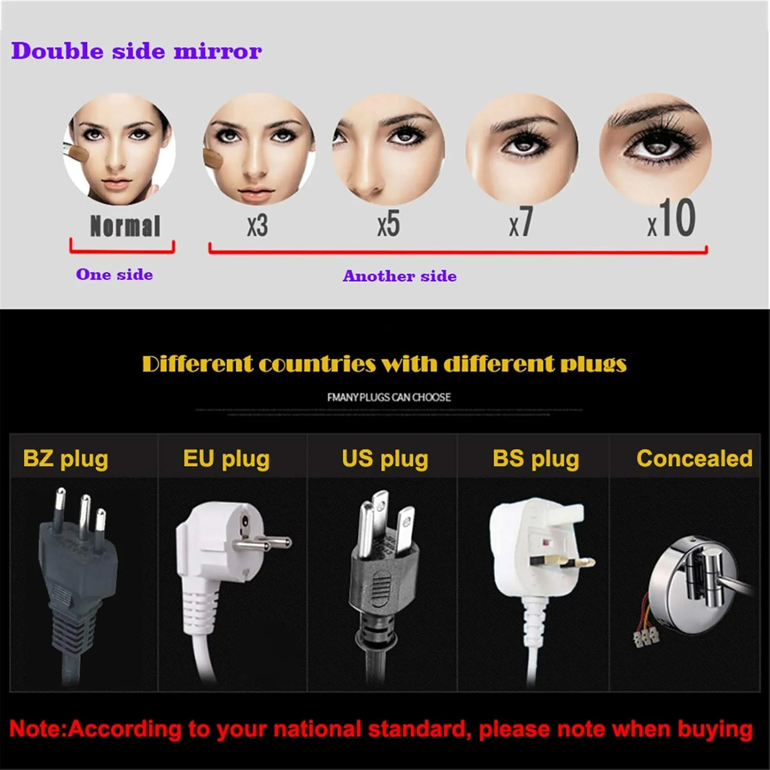 Standing LED Makeup Mirror, 8 Inch Double Sided 1X and 3X/5X/7X/10X Magnification, Brass Countertop Cosmetic Vanity Mirrors with Switch and Plug,Gold,5X