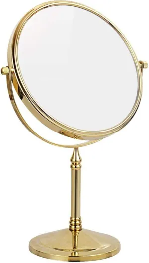 Standing Makeup Mirrors, 8 Inch Double Sided Brass Countertop Vanity Mirror with 3X/5X/7X/10X Magnifying, Tabletop Rotatable Cosmetic Mirrors,Chrome,10X (Color : Gold, Size : 3X)