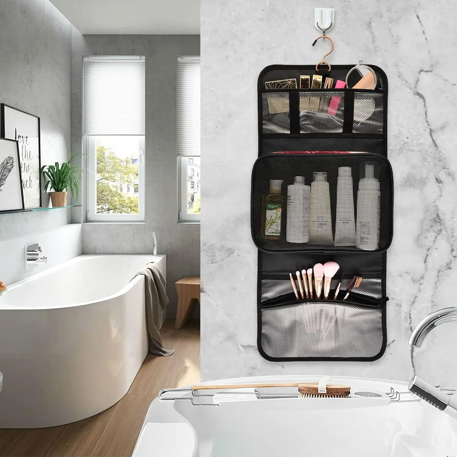 Steak Beef Meant Red Texture 1 PC Hanging Toiletry Wash bag Portable Makeup Organizer Brush Storage Case Portable Travel Cosmetic with Hook