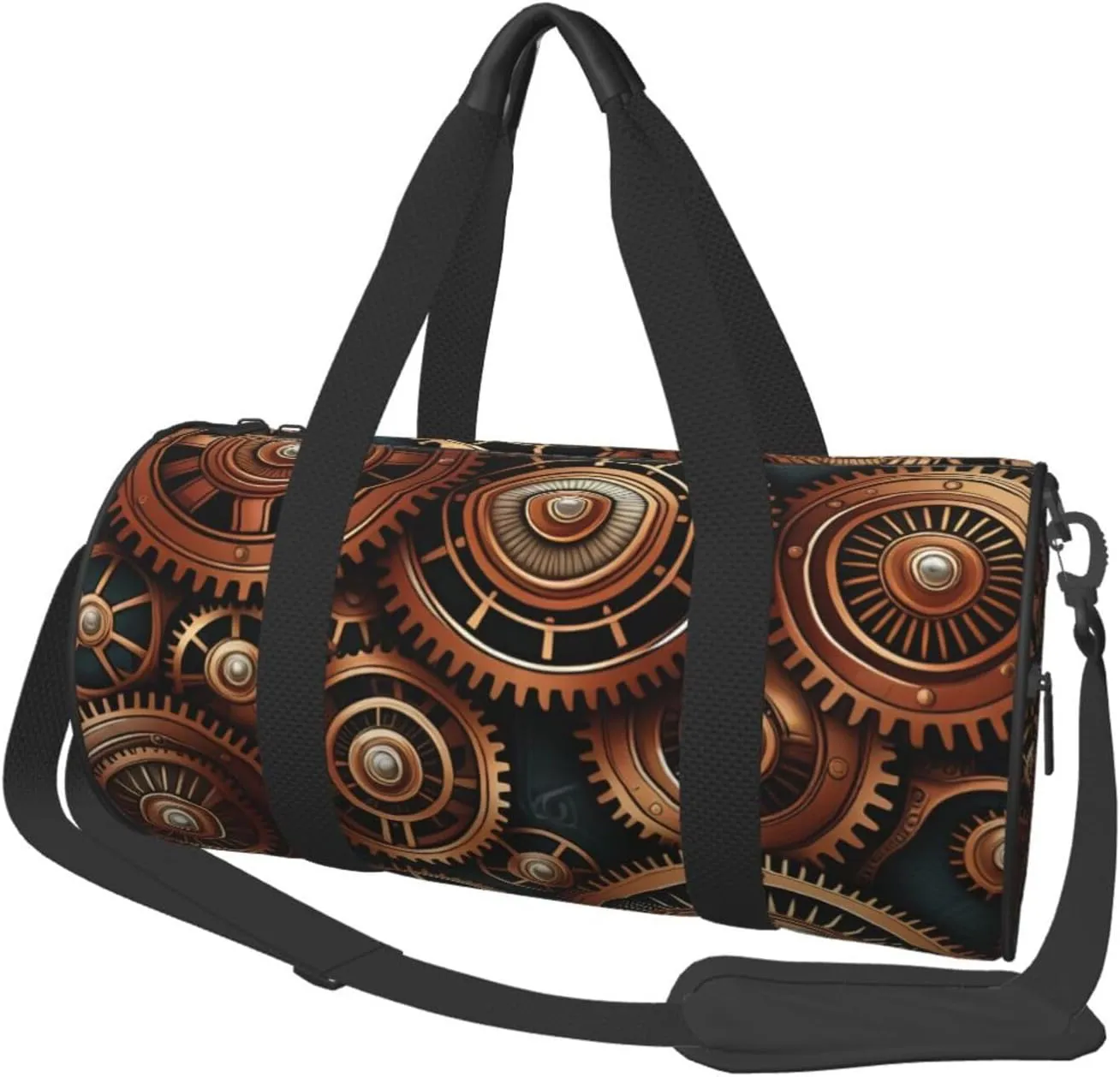 Steampunk Mechanical Gears Printed Travel Bag,Round Personal Item Storage bag,Foldie Duffel Bag for Traveling Vacation,Fitness,Sports
