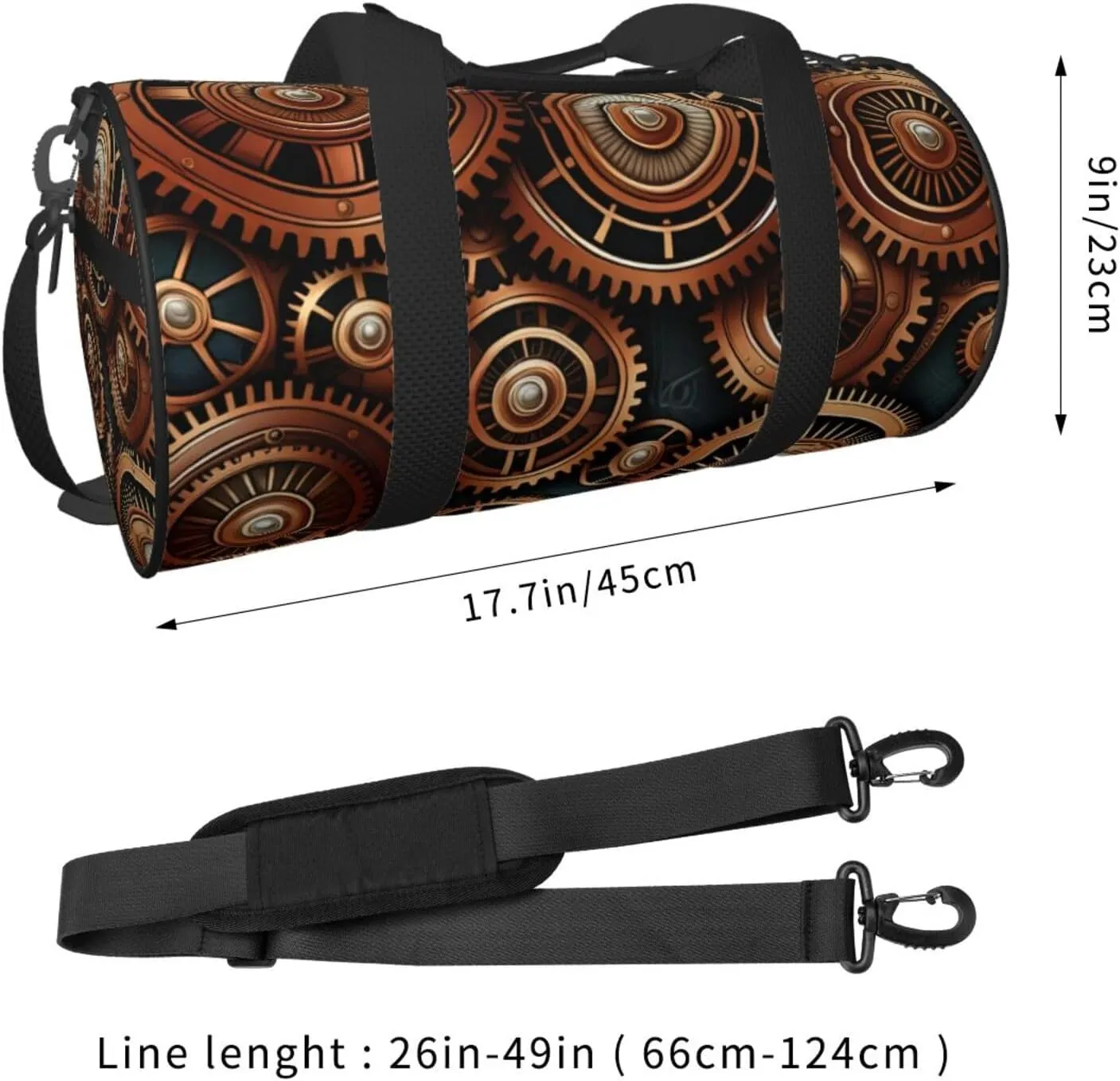 Steampunk Mechanical Gears Printed Travel Bag,Round Personal Item Storage bag,Foldie Duffel Bag for Traveling Vacation,Fitness,Sports