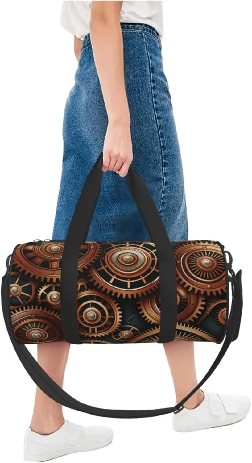 Steampunk Mechanical Gears Printed Travel Bag,Round Personal Item Storage bag,Foldie Duffel Bag for Traveling Vacation,Fitness,Sports