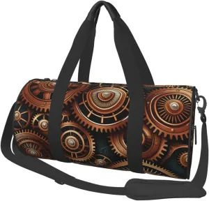 Steampunk Mechanical Gears Printed Travel Bag,Round Personal Item Storage bag,Foldie Duffel Bag for Traveling Vacation,Fitness,Sports