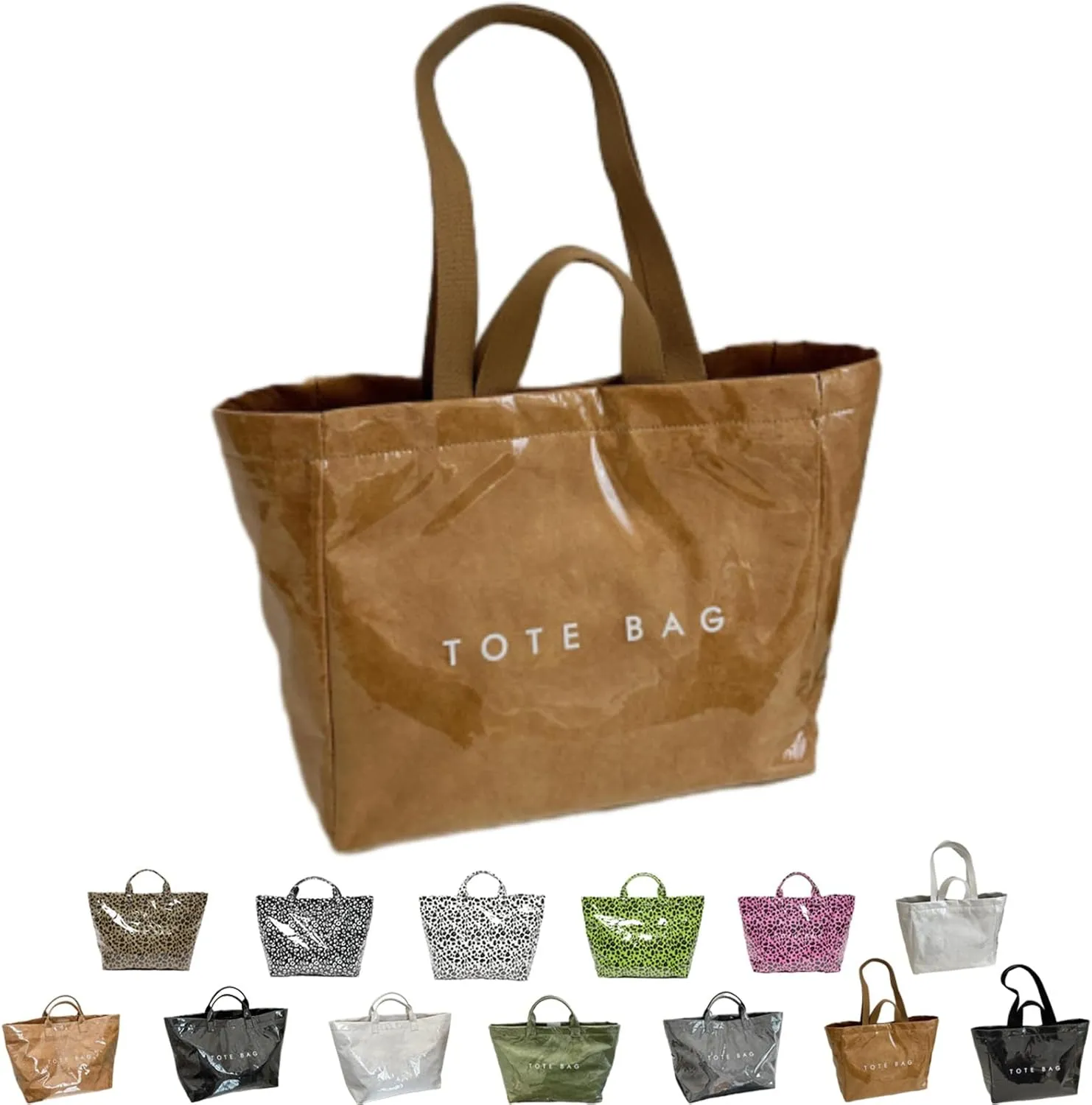 Stellaya Tote Bag, Women's Letters Print Tote Bag, PVC Kraft Paper Plastic Solid Color Draped Waterproof Leopard Handbags