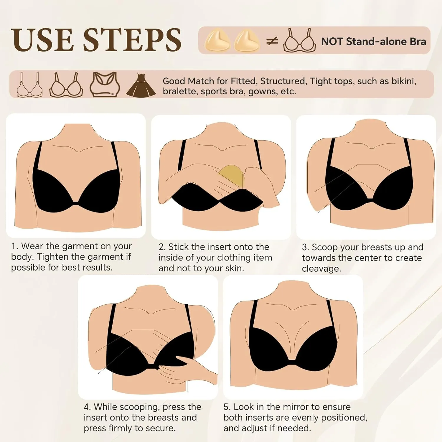 Sticky Bra Inserts, Double-sided Sticky Push Up Inserts, Reusable Bra Pad Inserts for Bikini Dress Swimsuit Sports Bra