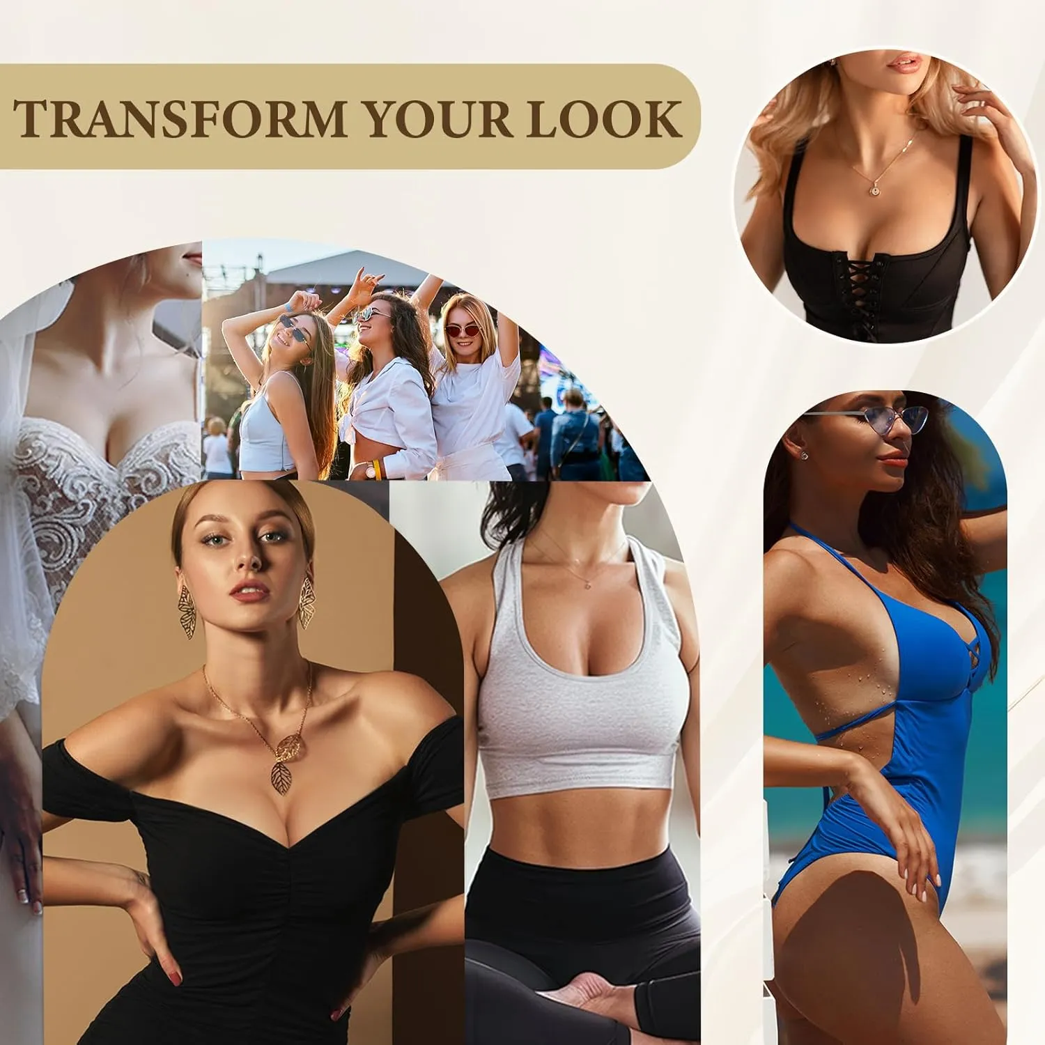 Sticky Bra Inserts, Double-sided Sticky Push Up Inserts, Reusable Bra Pad Inserts for Bikini Dress Swimsuit Sports Bra