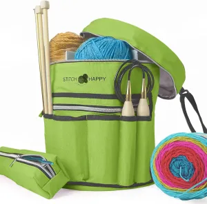 Stitch Happy Yarn Storage Bag: 7 Pocket Knitting & Crochet Bag, Green