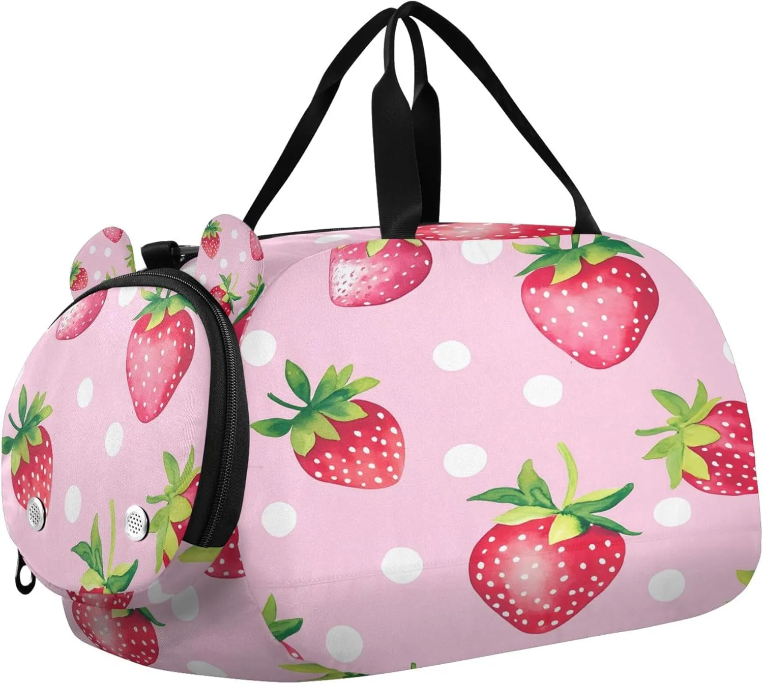 Strawberry Kids Overnight Sports Duffel Bags with Shoe Compartment & Wet Pocket Travel Sport Gym Bag for Girls Boys