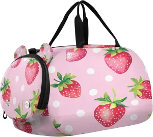 Strawberry Kids Overnight Sports Duffel Bags with Shoe Compartment & Wet Pocket Travel Sport Gym Bag for Girls Boys