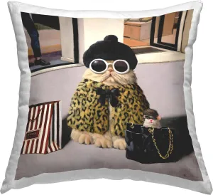 Stupell Industries Sassy Glam Cat Designer Fashion Couture Handbag Design by Lucia Heffernan Pillow, 18 x 18, Brown