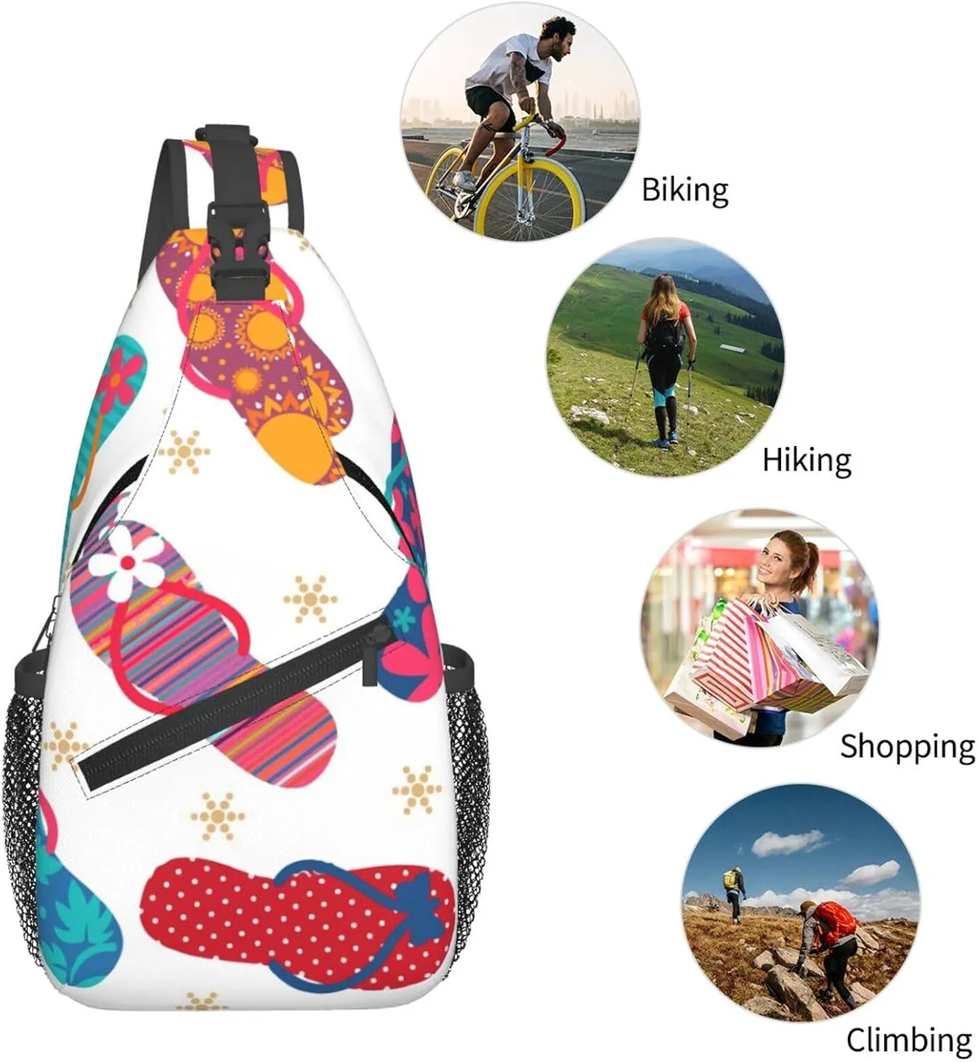 Sturdy Anti Theft Sling Bag for Cool Flip Flops Slippers Shoulder Chest Bag Multipurpose Cross Body Backpack Lightweight Casual Daypack