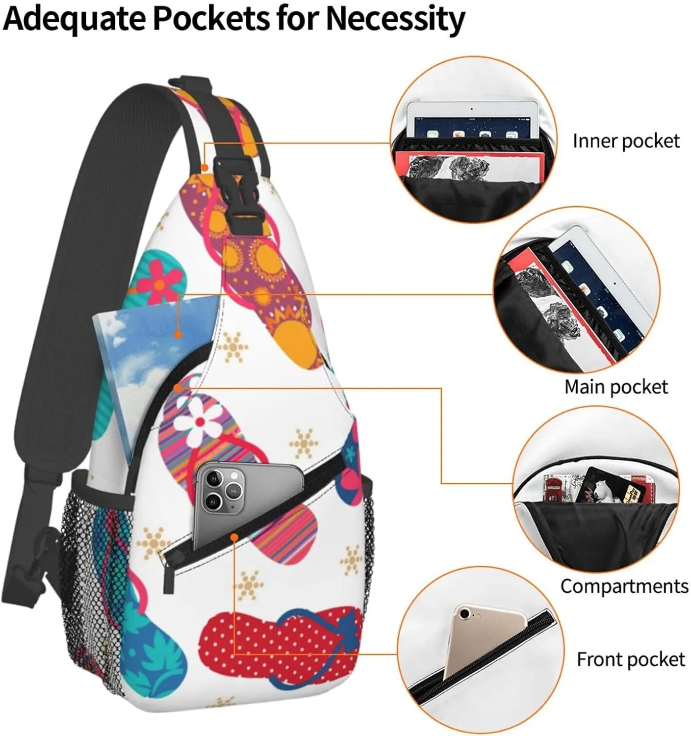 Sturdy Anti Theft Sling Bag for Cool Flip Flops Slippers Shoulder Chest Bag Multipurpose Cross Body Backpack Lightweight Casual Daypack