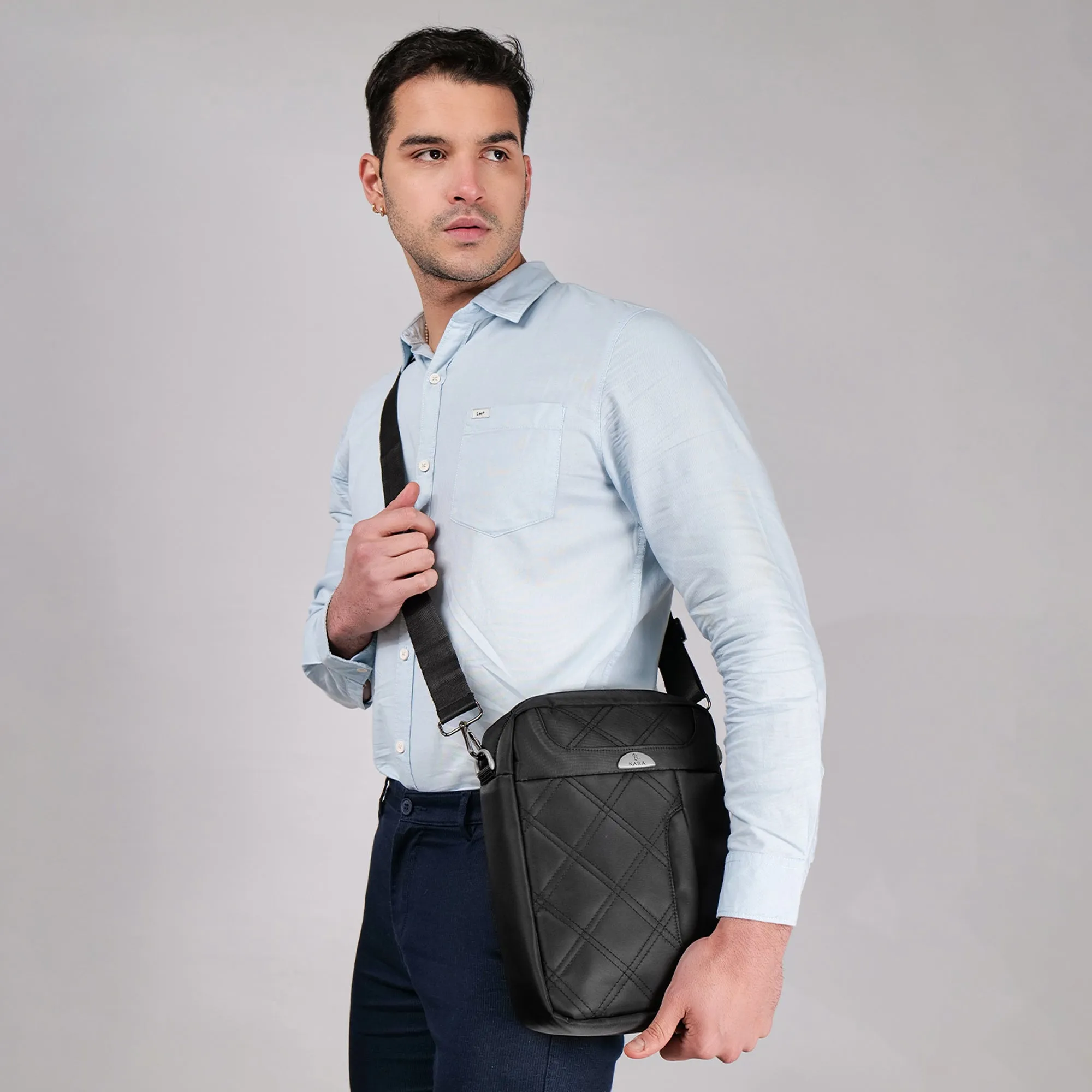 Stylish Black Quilted Nylon Sling Bag