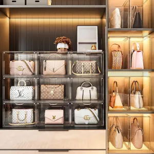 submatches Closet Organizers And Storage Clear Handbag Storage,Purse Organizer For Closet System 3 Packs Acrylic Display Case, Plastic Storage Containers Organizers