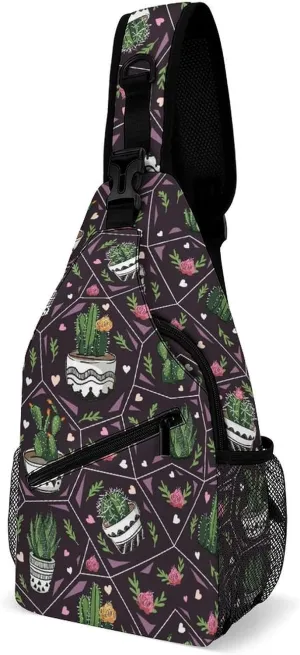Succulents-cactus Texture Sling Bag Crossbody Backpack for Men Women Chest Bag For Travel Hiking Cycling Camping, 38x20cm, Style