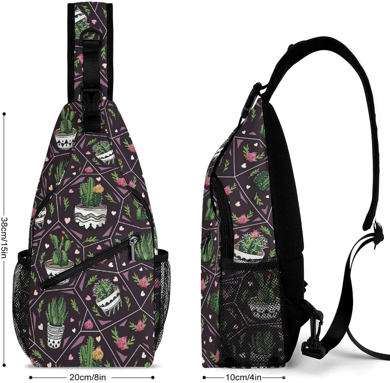 Succulents-cactus Texture Sling Bag Crossbody Backpack for Men Women Chest Bag For Travel Hiking Cycling Camping, 38x20cm, Style
