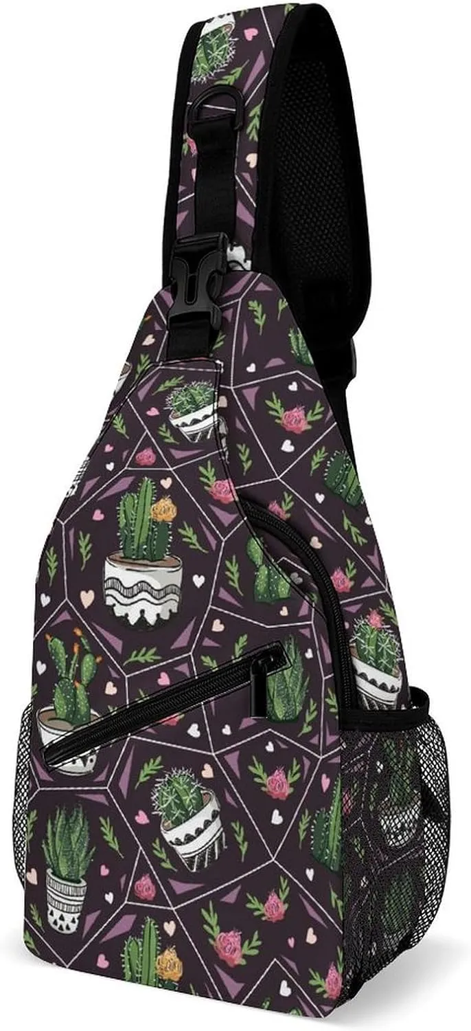 Succulents-cactus Texture Sling Bag Crossbody Backpack for Men Women Chest Bag For Travel Hiking Cycling Camping, 38x20cm, Style
