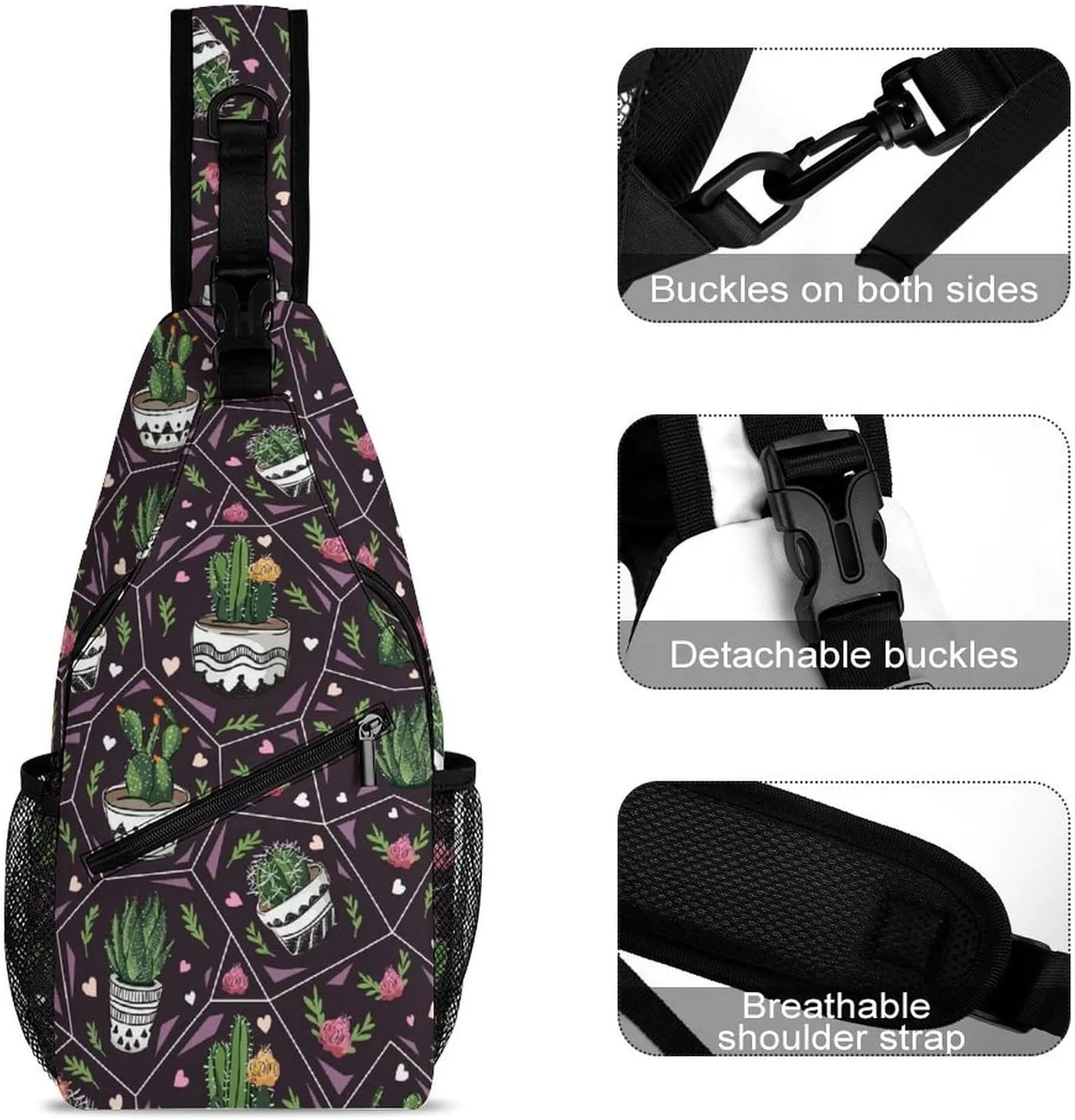Succulents-cactus Texture Sling Bag Crossbody Backpack for Men Women Chest Bag For Travel Hiking Cycling Camping, 38x20cm, Style