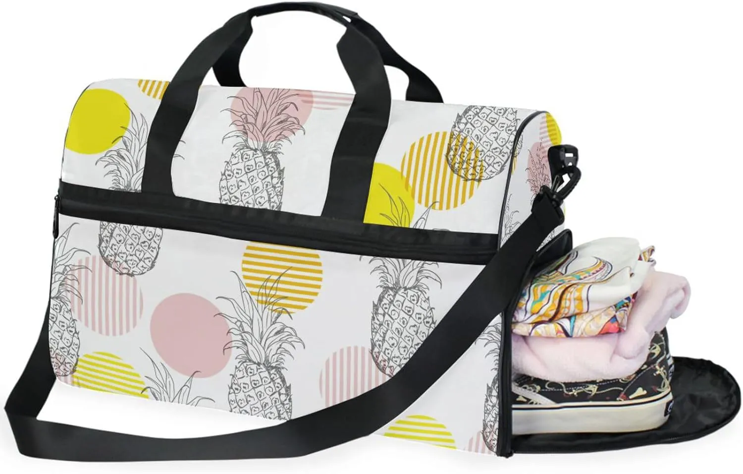 Summer Pineapple Polka Dots Duffel Bag for Travel, Large Sport Gym Bag with Shoe Compartment