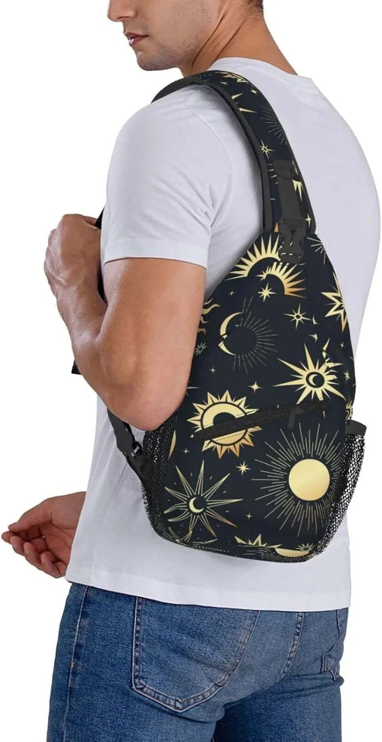 Sun Moon Crossbody Sling Backpack Sling Bag Adjustable Chest Shoulder Daypack For Women Men