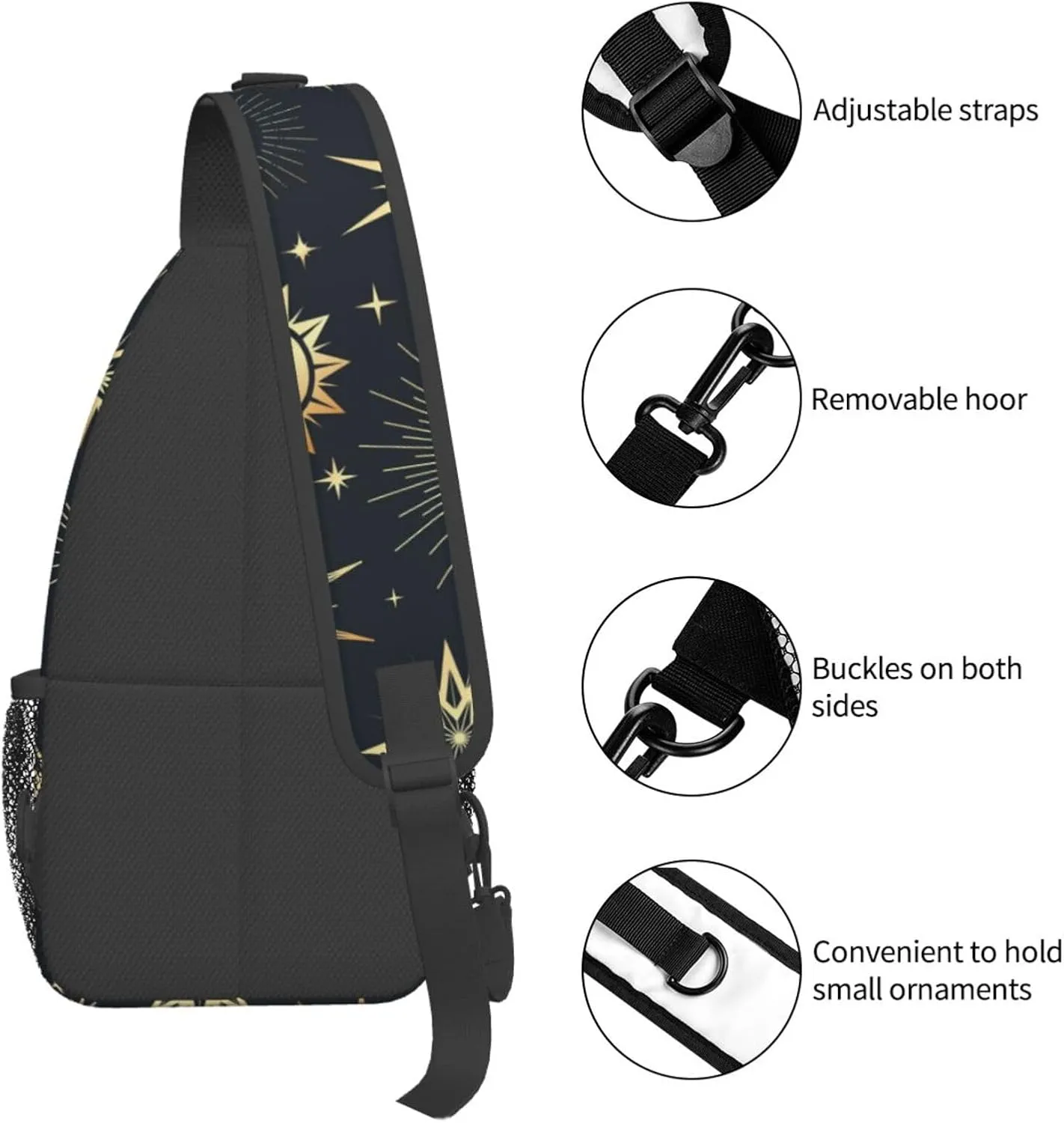 Sun Moon Crossbody Sling Backpack Sling Bag Adjustable Chest Shoulder Daypack For Women Men