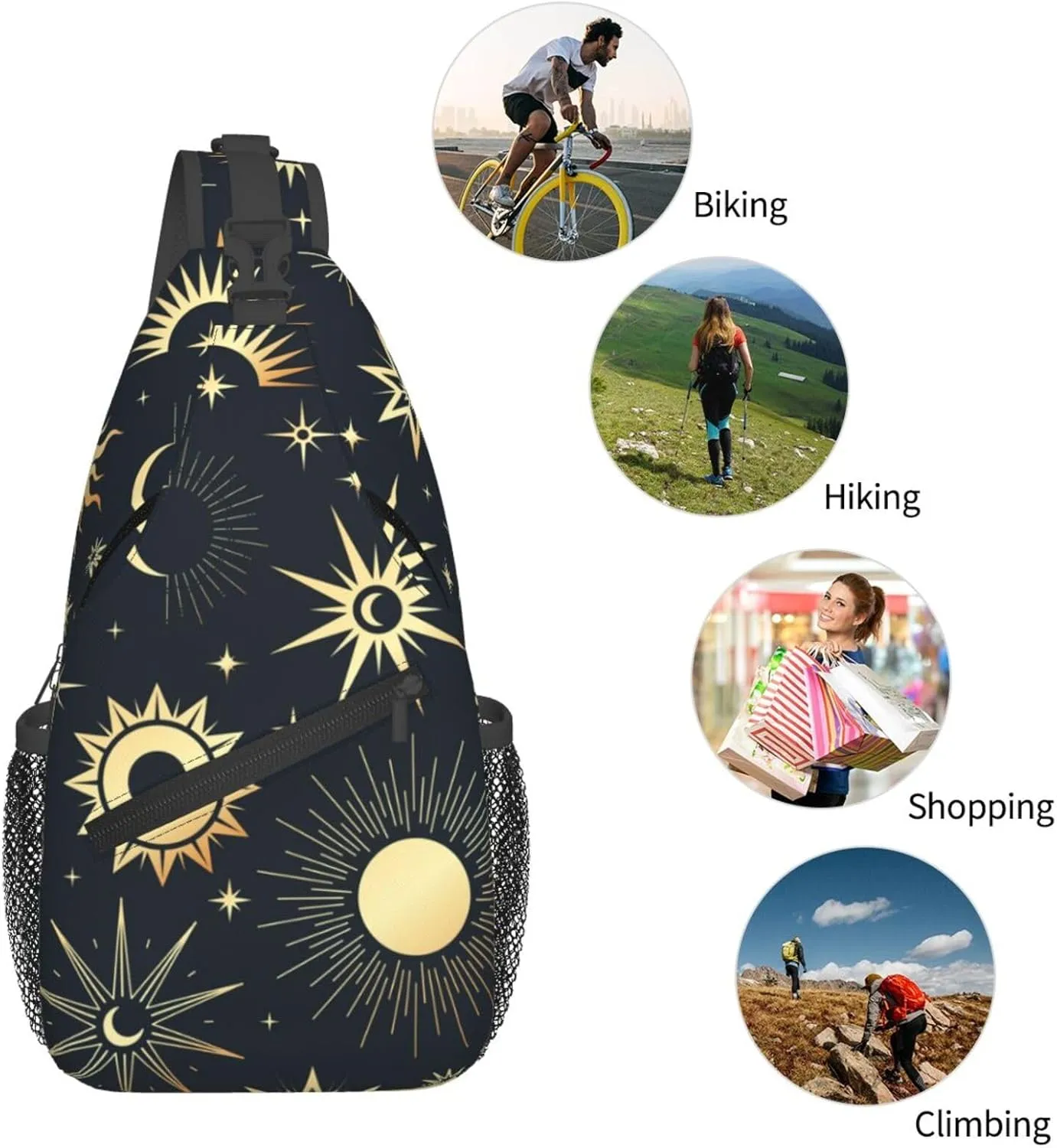 Sun Moon Crossbody Sling Backpack Sling Bag Adjustable Chest Shoulder Daypack For Women Men
