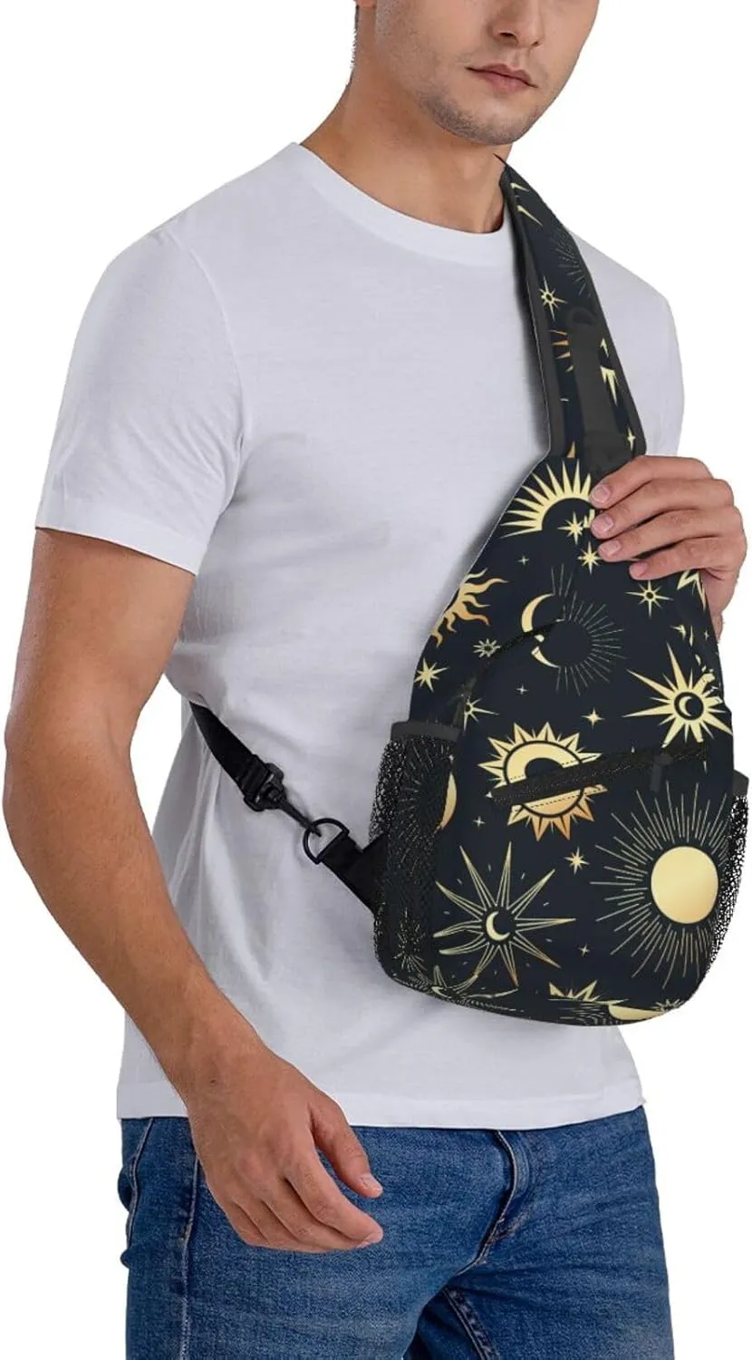 Sun Moon Crossbody Sling Backpack Sling Bag Adjustable Chest Shoulder Daypack For Women Men