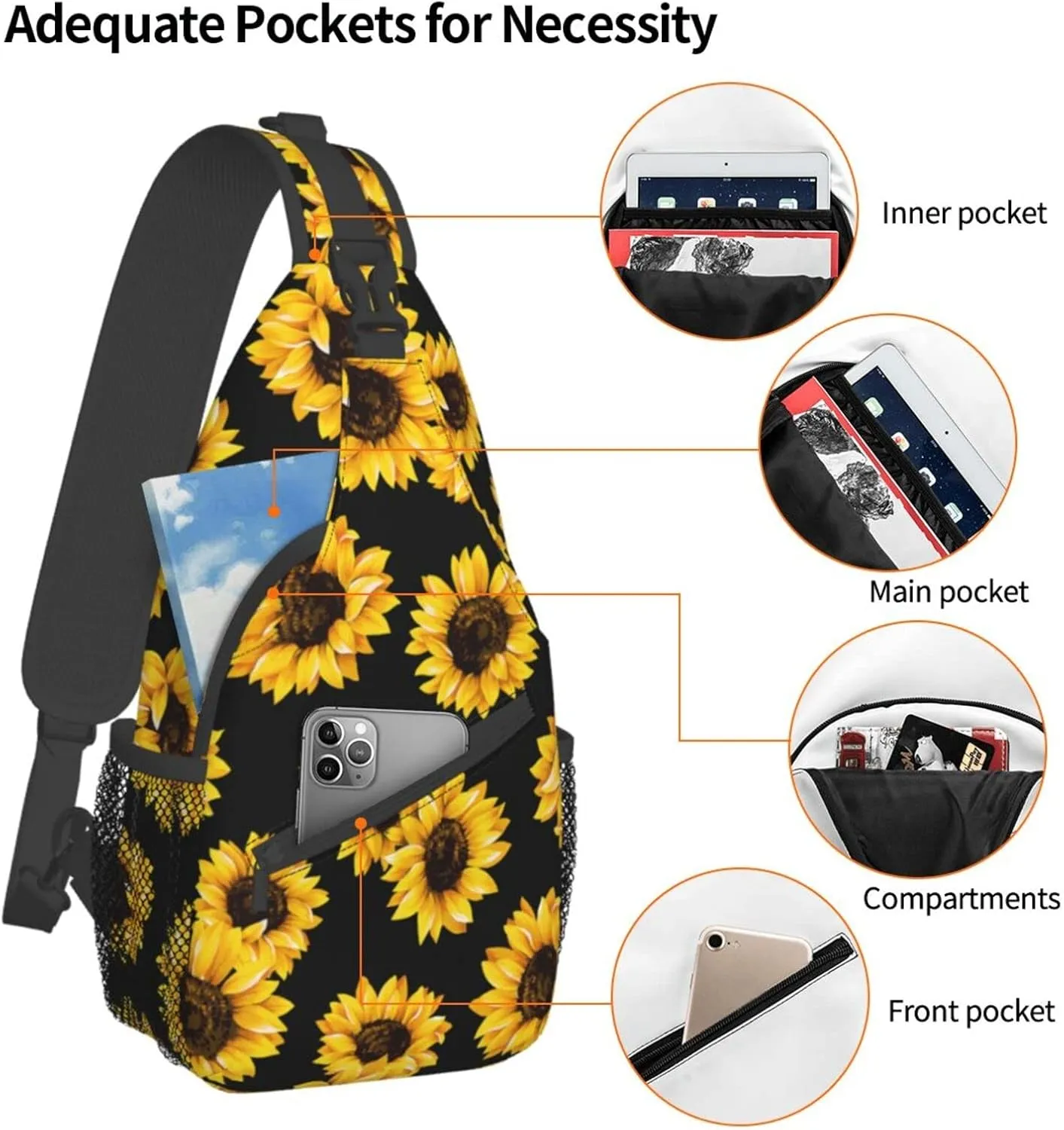 Sunflower And American Flag Sling Backpack Crossbody Shoulder Bags For Women Men, Sling Bag Travel Hiking Chest Bag Daypack
