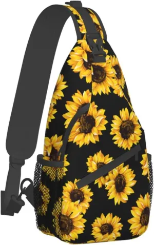 Sunflower And American Flag Sling Backpack Crossbody Shoulder Bags For Women Men, Sling Bag Travel Hiking Chest Bag Daypack