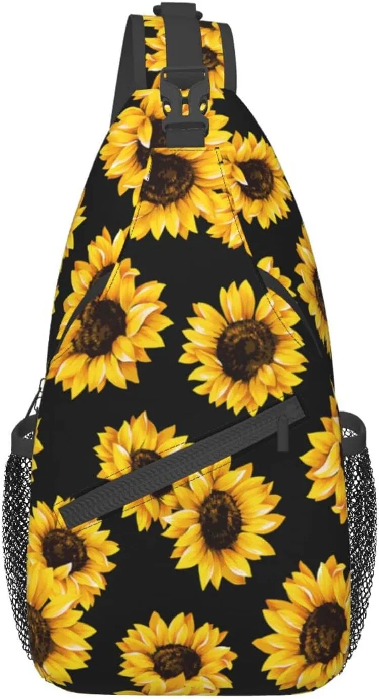 Sunflower And American Flag Sling Backpack Crossbody Shoulder Bags For Women Men, Sling Bag Travel Hiking Chest Bag Daypack