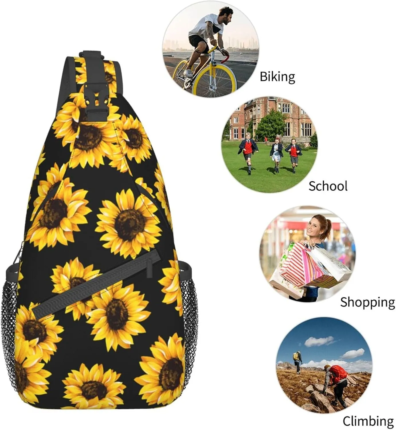 Sunflower And American Flag Sling Backpack Crossbody Shoulder Bags For Women Men, Sling Bag Travel Hiking Chest Bag Daypack