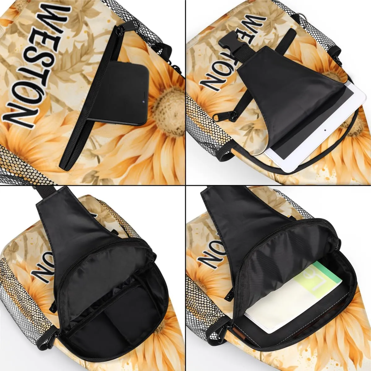 Sunflower Printed Custom Sling Bag with name, Personalized Crossbody Sling Backpack for Women Men Outdoor Sports Chest Bag