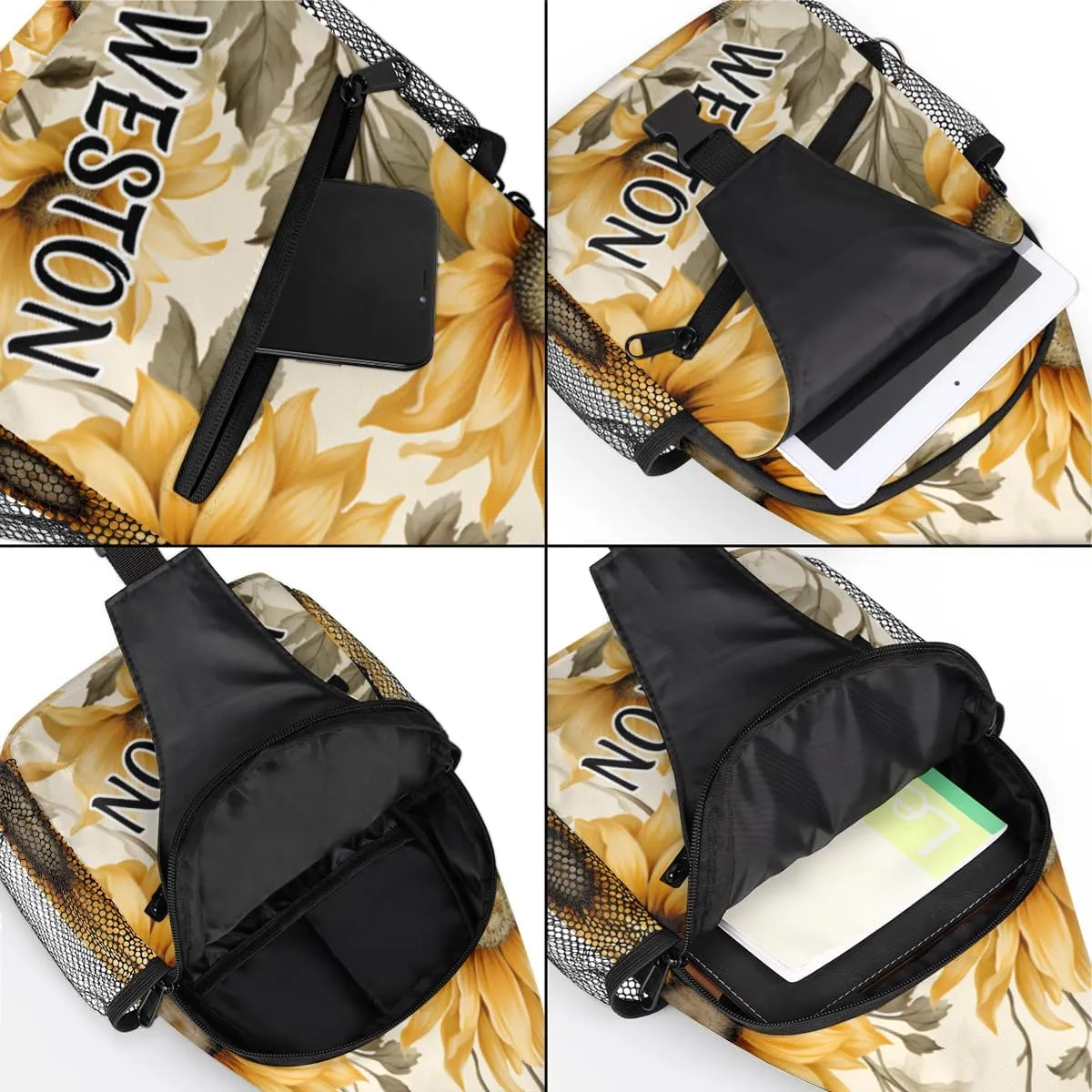 Sunflowers Custom Sling Bag with name, Personalized Crossbody Sling Backpack for Women Men Outdoor Sports Chest Bag