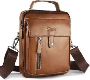 Sunmig Men's Genuine Leather Shoulder Bag Handbag Crossbody Messenger Bag for ipad Work Travel Business