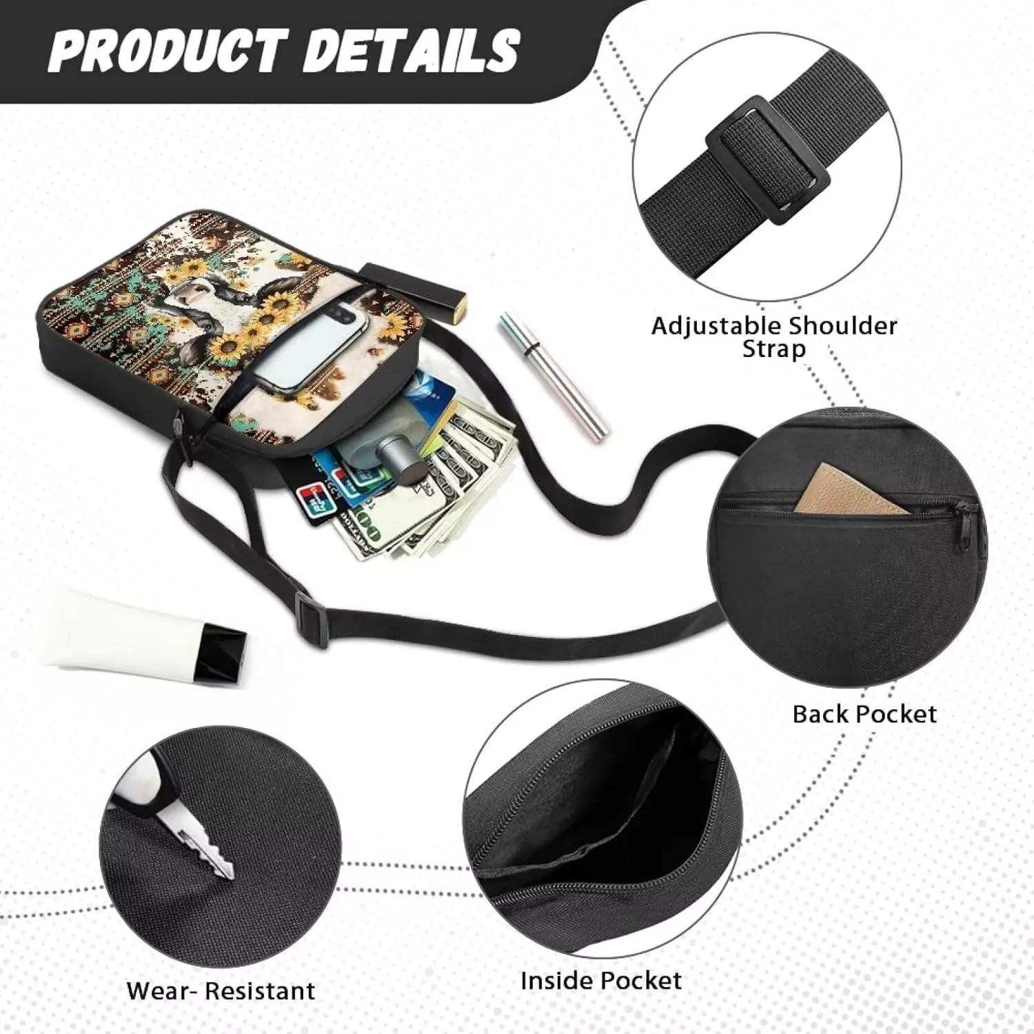 Suobstales Shoulder Bag Crossbody Bag for Women Men Small Messenger Bag Casual Handbag with Adjustable Strap for Work Cycling