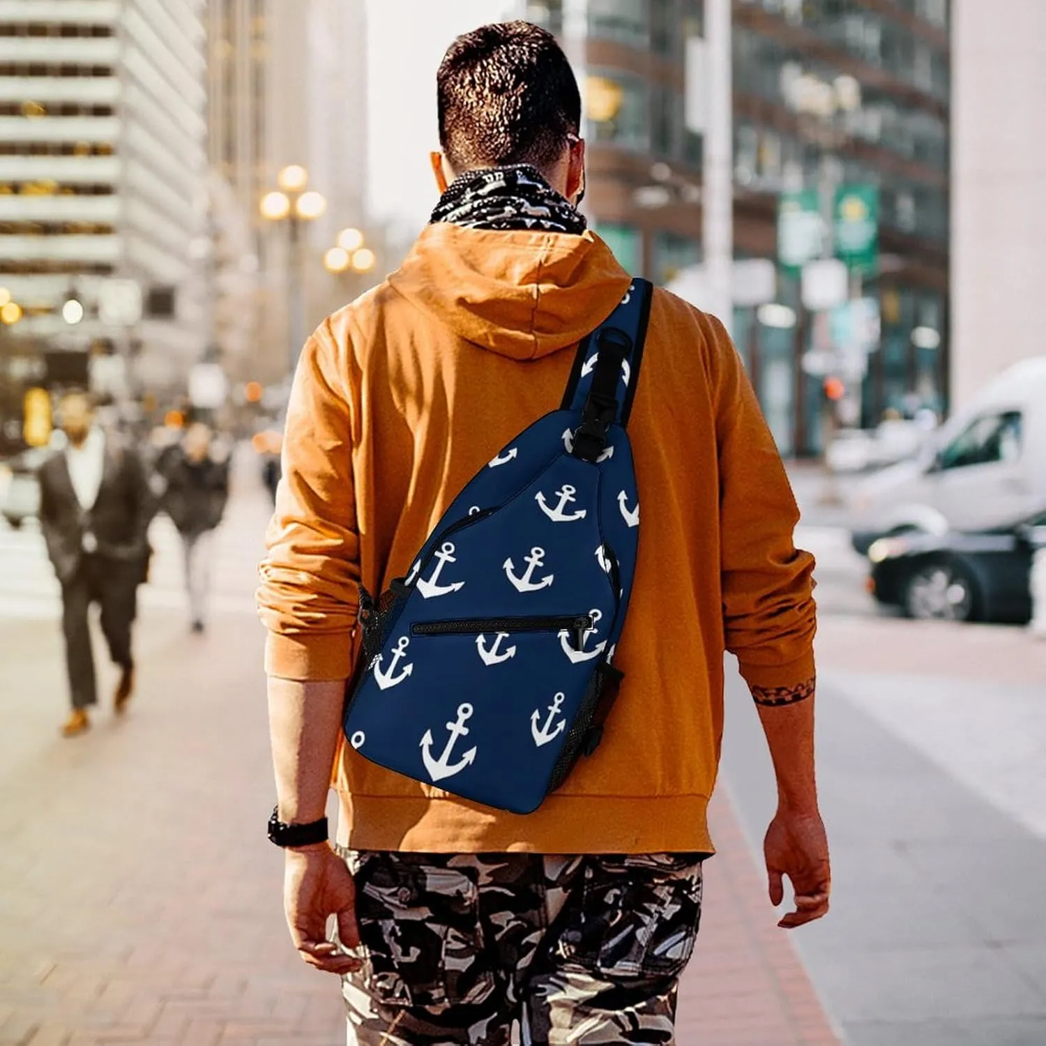 Supdreamc Men & Women Sling Backpack Casual Carrying Tote Case Crossbody Travel Bag - Multipurpose Anti-Theft Bookbag, Nautical Anchor Navy Breathable Crossbody Shoulder Bag