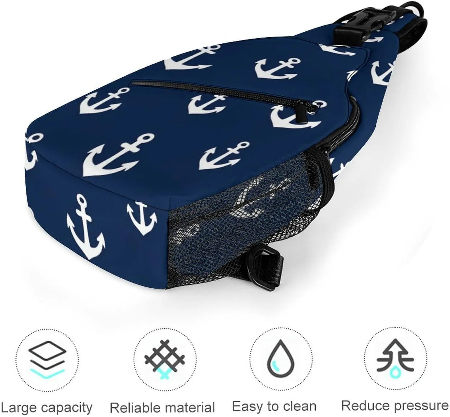 Supdreamc Men & Women Sling Backpack Casual Carrying Tote Case Crossbody Travel Bag - Multipurpose Anti-Theft Bookbag, Nautical Anchor Navy Breathable Crossbody Shoulder Bag