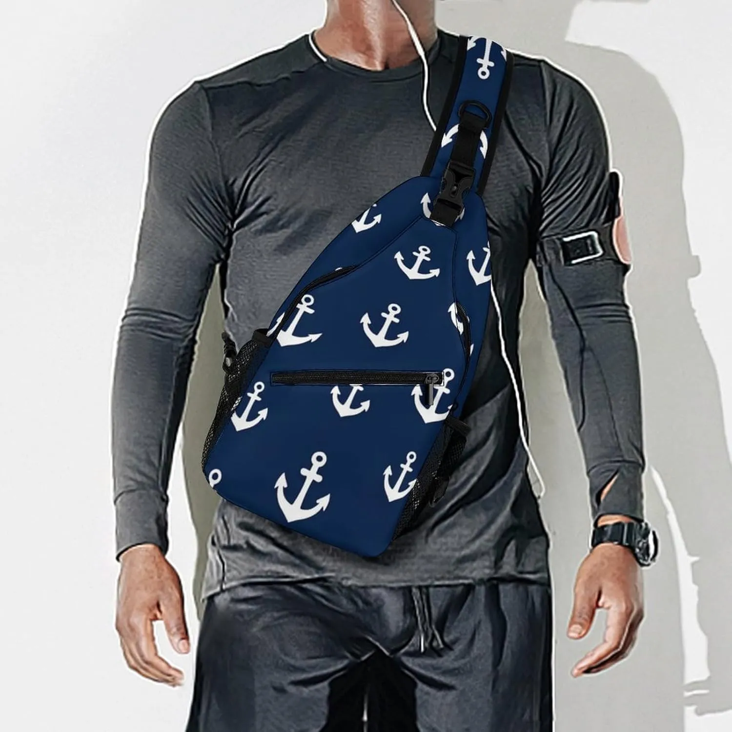 Supdreamc Men & Women Sling Backpack Casual Carrying Tote Case Crossbody Travel Bag - Multipurpose Anti-Theft Bookbag, Nautical Anchor Navy Breathable Crossbody Shoulder Bag