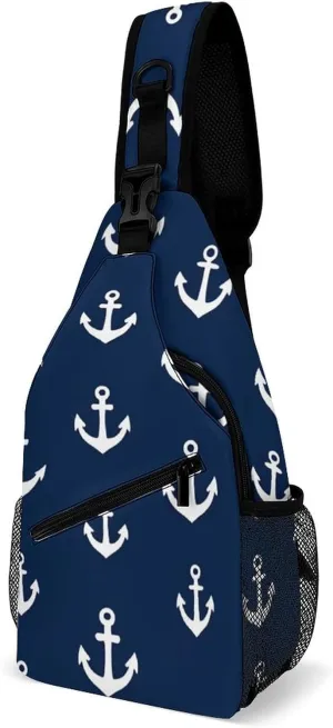 Supdreamc Men & Women Sling Backpack Casual Carrying Tote Case Crossbody Travel Bag - Multipurpose Anti-Theft Bookbag, Nautical Anchor Navy Breathable Crossbody Shoulder Bag