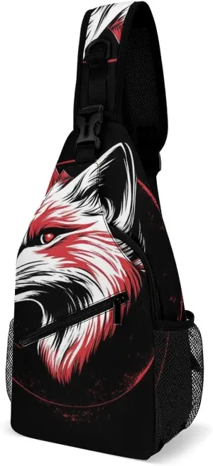 Supdreamc Men Sling Backpack Packable Breathable Shoulder Chest Crossbody Bag - Japanese Fox Art Anti-Theft Multipurpose Rucksack Tote Bags With Adjustable Shoulder Strap