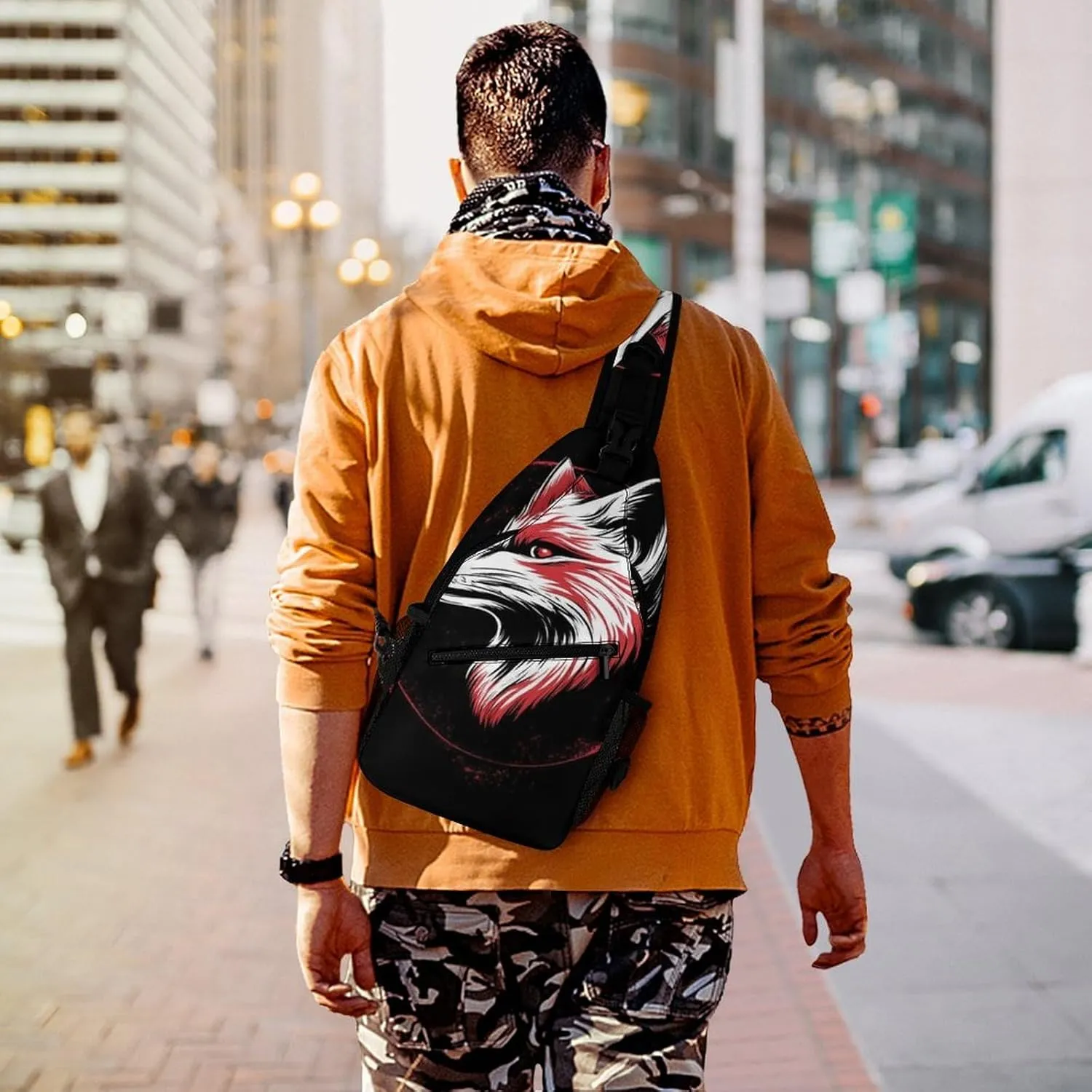 Supdreamc Men Sling Backpack Packable Breathable Shoulder Chest Crossbody Bag - Japanese Fox Art Anti-Theft Multipurpose Rucksack Tote Bags With Adjustable Shoulder Strap